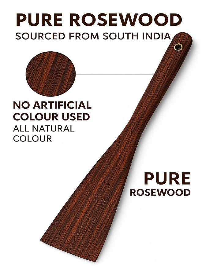 Woodkit Pure Rose Wood Spatula - Flat Flip Turner for Mixing, Stirring, Dosa Spatula Roti Handmade Wooden Cooking Spoon Non-Stick Safe & Kitchen Tool Heat-Resistant & Durable (Flat Flip Turner) - Image 4